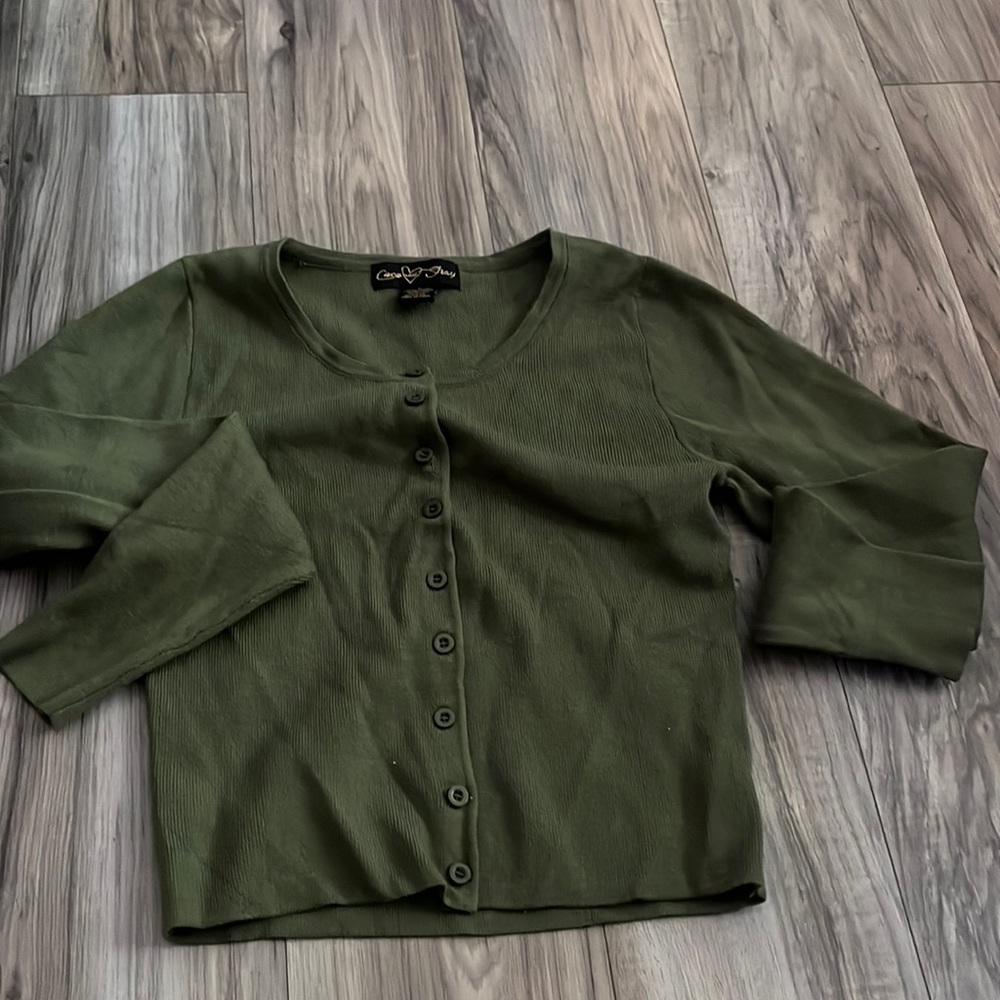 green,button up fitted shirt,barely used,small,cute